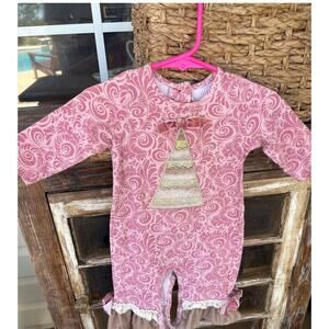 Ricrac and Ruffles one piece Holiday,Gold Christmas tree infant size 3/6 mos